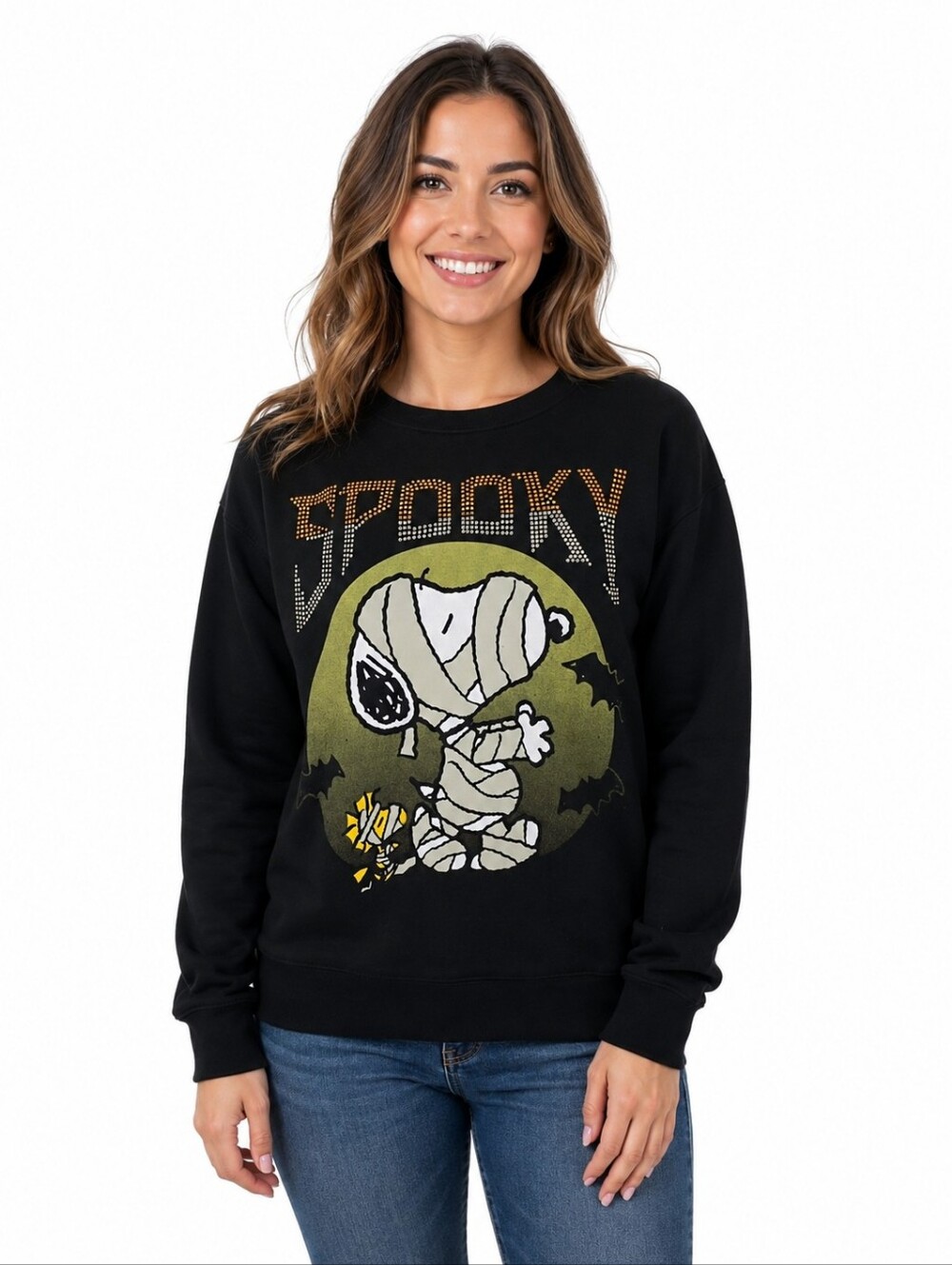 Peanuts Snoopy Halloween Sweatshirt 3XL Mummy Spooky Rhinestone Black